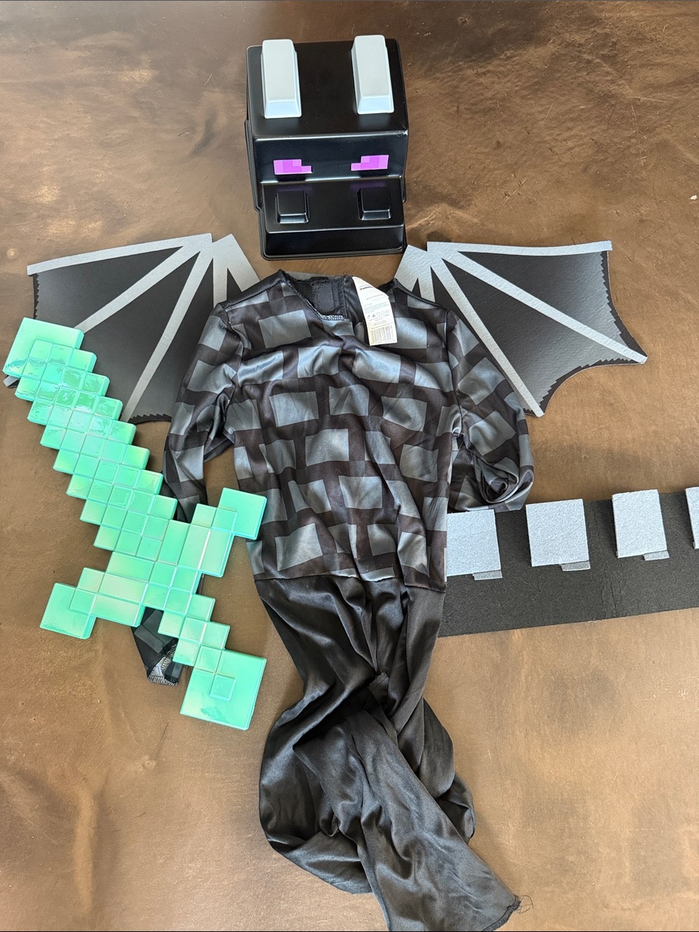 Kids Ender Dragon Costume Set - Black with Teal Sword